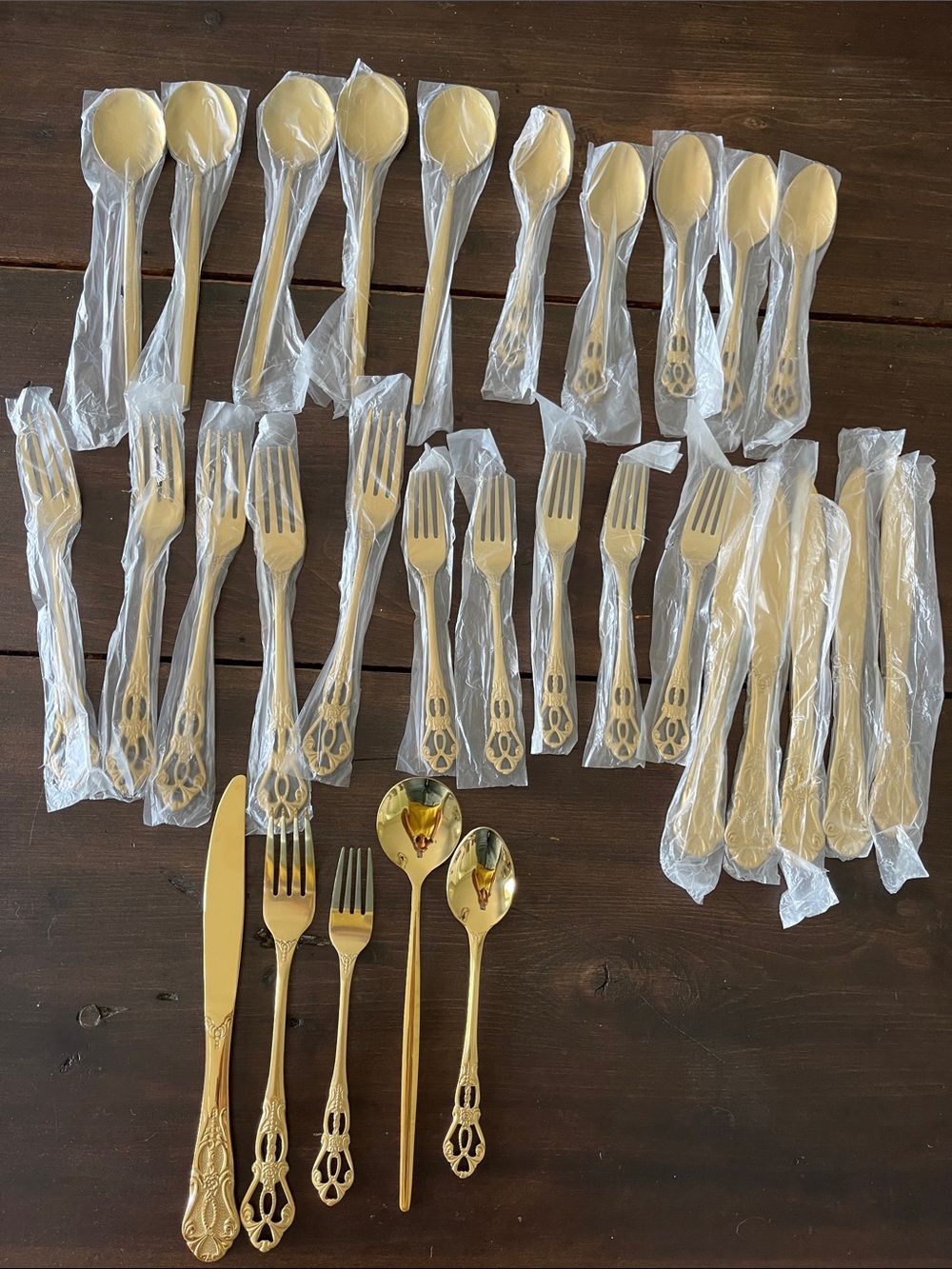 Gold Stainless Steel Baroque Style Flatware Set For Six